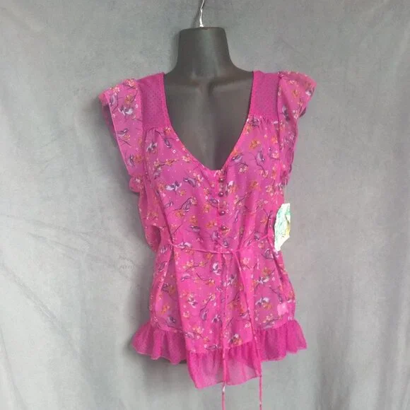 SOLD. Belle du Jour "Into the Woods" Semi-Sheer Tie-Waist Top - Picture 8 of 12